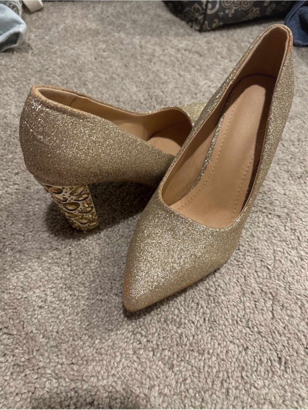 Gold Glitter Pointed Toe High Heels - Women's Dress Pumps